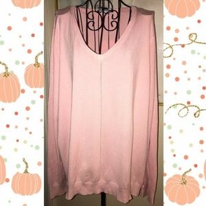 ELLEN TRACY LIGHT PINK V-NECK SWEATER~LONG SLEEVES~HI/LO HEM~X-LARGE